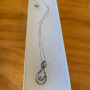 Sterling Silver Diamond Cluster Necklace & Box